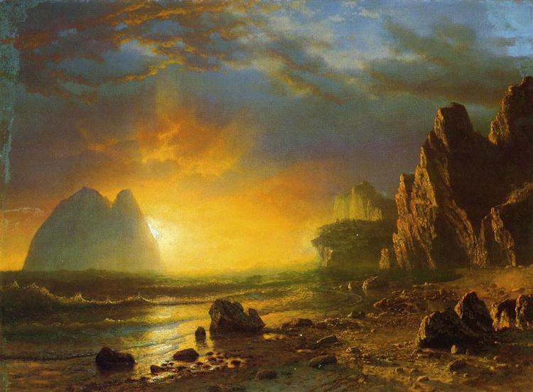 Albert Bierstadt Oil Painting Sunset on the Coast - Click Image to Close